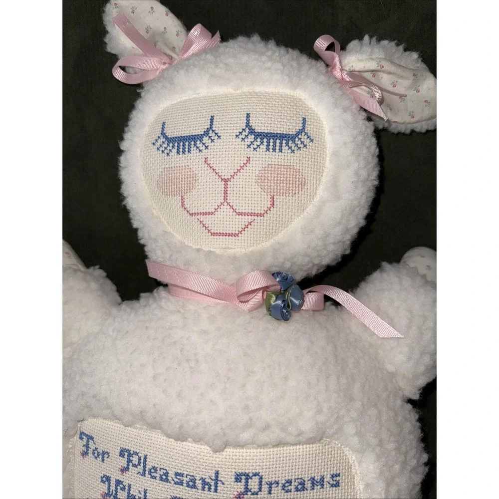 Vtg Embroidered Cross Stitch Plush Stuffed‎ Lamb Animal 19